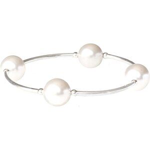 Blessing Bracelet Sterling Silver Pearl Bead Chain 12mm White Crystal